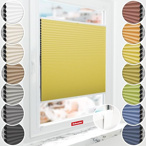 Schuette® Wabenplissee ohne Bohren zum Kleben: Sunburst (Gelb) ● 110x120cm (Breite x Höhe) ● Suprafix Faltrollo Klebehalterung ● Bequeme Rollo Montage inkl. Video
