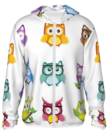 OrcoW Kapuzenjacke mit Eulen-Motiv, mit Kapuze, durchgehender Reißverschluss, langärmelig, mit Taschen, Schwarz , XXL