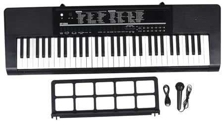 Elektronisches Klavier mit 61 Tasten, Tragbares Digitalpiano mit Mikrofon und Notenständer Zum Üben