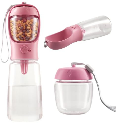 Granvoo Botella de Agua para Perros Portatil 550ml, Botella de Agua Portátil de Viaje para Perros, Botella de Agua para Mascotas, Botellas de Agua para Perro y Gatos para Caminar Viajar (Rosa, 550ml)