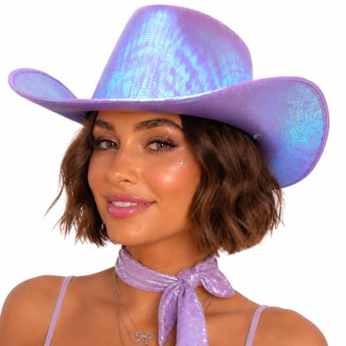 Wicked Costumes Texan Cowboy Hat Lavender Iridescent – Disco Cowgirl Fancy Dress Nashville Festival Party Accessory