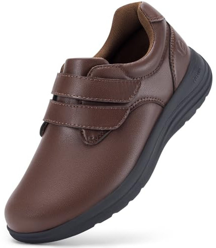 FitVille Chaussure Diabetique Femme Extra Large Chaussures Cuir Confort Chaussures Orthopédiques Scratch Chaussures de Marche Pieds Sensibles pour Pieds Gonflés châtaigne 38 EU Large
