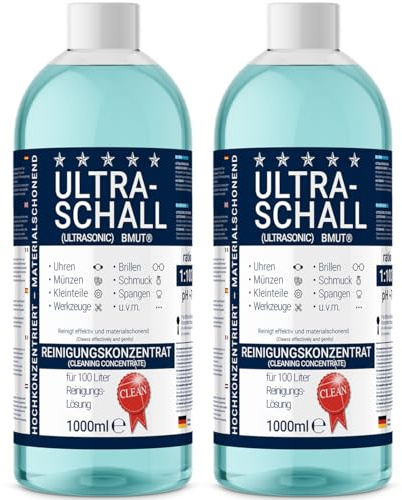 2x 1000ml Ultraschallreiniger Konzentrat | Flüssigkeit | für Brillen Uhren Schmuck Zahnersatz u.v.m. im Ultraschallbad
