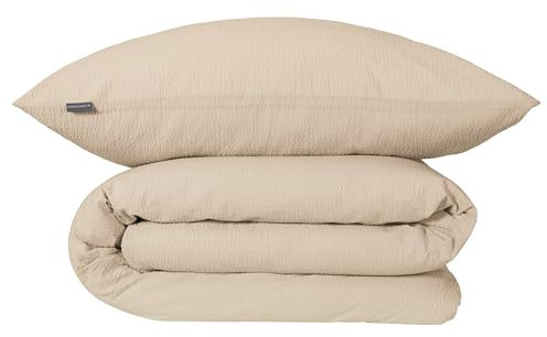 Schiesser Bettwäscheset Laura - Baumwoll Seersucker - 2-teilig - 135 x 200 cm - Helltaupe