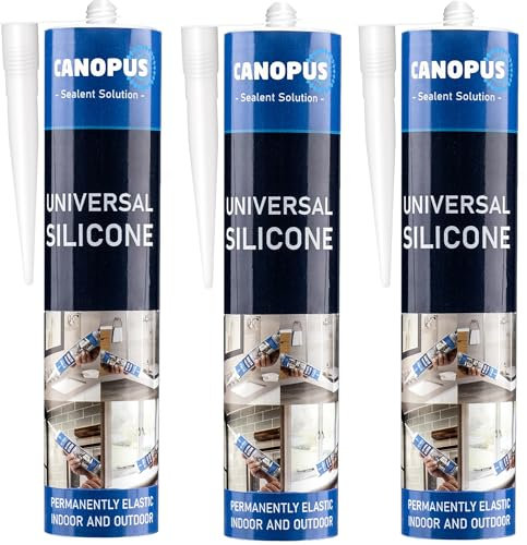 CANOPUS Waterproof Kitchen & Bathroom Acetoxy Silicone Sealant Clear Anti Mould, Pack of 3 Suitable for Indoor and Outdoor waterproofing and Bonding applications, Anti Fungal Shower Sealant