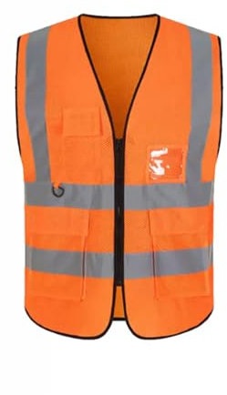 BybAgs Mesh-reflektierende Weste, Reißverschluss vorne, Westenjacken mit Taschen, gut sichtbares Licht for Läufer(Orange)