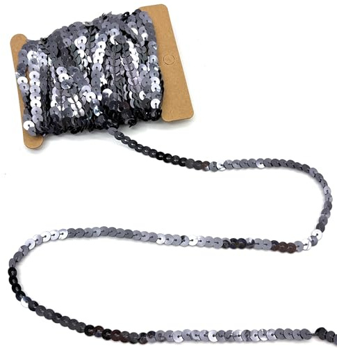 DHER 10 Yards Flache Pailletten, 6mm Paillettenstreifen Glitzerband Schwarz | Flach Glitzer Paillettenband Flache Pailletten Dekoration Band für Kleid Verzierung DIY Kopfbedeckung Basteln