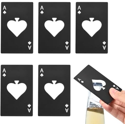 sourcing map 6Pcs Ace of Spades Bottle Opener, Stainless Steel Credit Card Size Beer Bottle Opener for Wallet Pocket, Can Cap Openers for Wedding Party Bridal Shower Present, Black