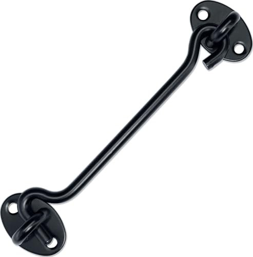 TOPYWMSP Hook and Eye Latch 1pcs 6 Inch Black Stainless Steel Cabin Hook for Door,Gate,Window(150mm)