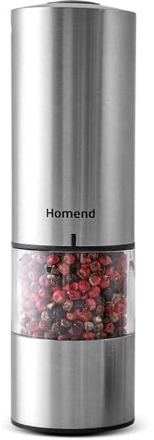 Homend Grindgo Electric Salt & Pepper Grinder – Included USB-C, Rechargeable, LED Indicator, Adjustable Ceramic Mill, Automatic One-Hand Operation, Easy to Refill, Premium Stainless Steel