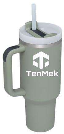 Generico TENMEK TAZZA TERMICA IN ACCIAIO INOX CON COPERCHIO E CANNUCCIA PER CAFFÈ, TÈ FREDDO, ACQUA (OLIVE GREEN)