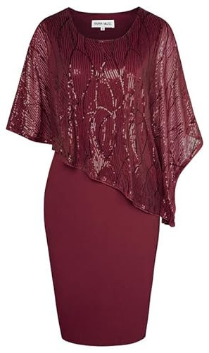 Hanna Nikole Kleider Damen GroßE GrößE Chiffon-üBerwurf Kleid Paillettenkleid Abendkleider Spitzenkleid Cocktailkleid Knielang Abendkleider Glitzer Hochzeitsgast Outfit Party Kleider