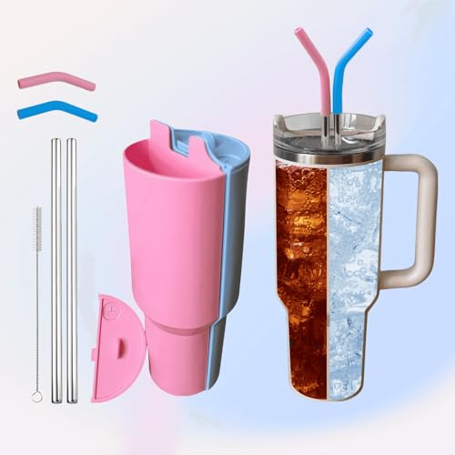 DuoLizDe Stanley Cup 2-in-1 Drink Separator with Detachable Lid, Silicone Liner fits Stanley Cup 40 oz, Stanley Cup Insert Divider, Reusable Cup Separator, Two Drinks in One Cup Stanley Accessory