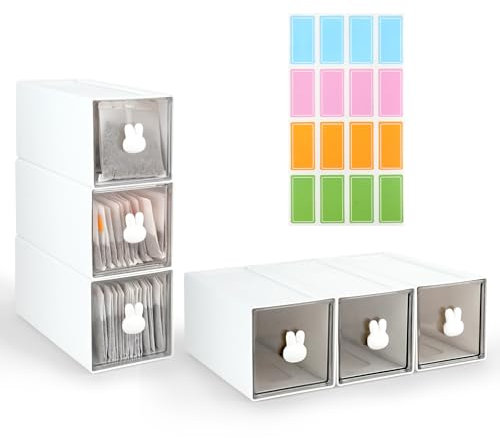 SHAIDOJIO 3 Porta Cialde Caffe, Plastique Porta Bustine the e Tisane, Transparent Porta Tisane Bustine con 1 Foglio Colorato Etichetta, Impilabile Bianco Organizer Cucina per Bustine Di Tè Caffè
