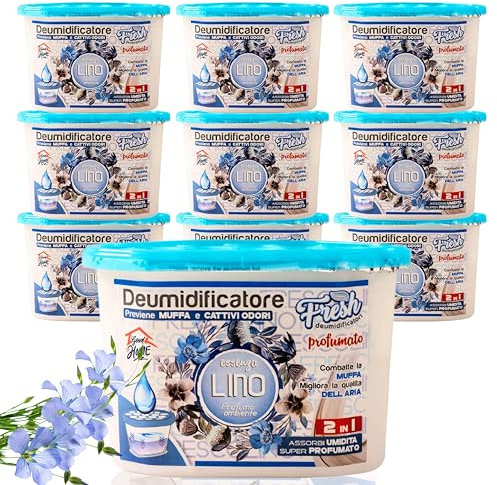 Deumidificatore Armadio Profumato Antimuffa e Assorbi Umidità 10x500ml, Ideale per Bagno, Casa e Ambienti con Muffa Stop (Lino)