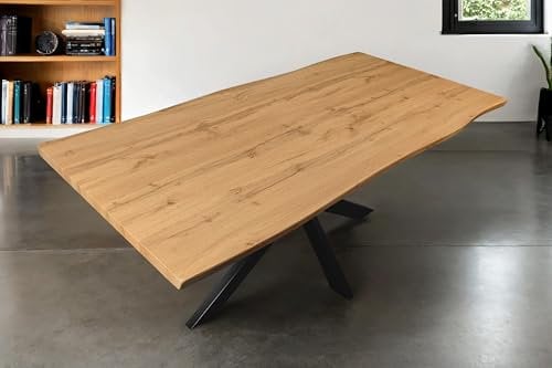 SAM Esstisch Josy | 180 x 90 cm | Holz Wildeiche-Optik | Spider-Gestell Metall schwarz | 40 mm Tischplatte mit Baumkante | Tisch für Esszimmer & Küche