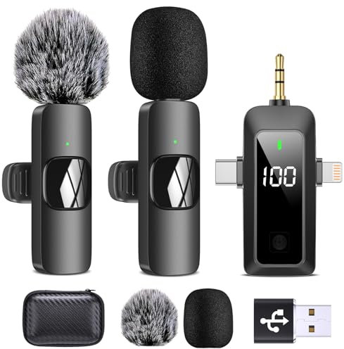 HMKCH Micro Cravate sans Fil pour iPhone, Téléphone Android, Appareil Photo, PC, Microphone à Revers sans Fil 4 en 1 avec indicateur de Niveau de Batterie pour Enregistrement vidéo, TikTok, Vlog