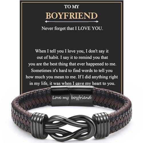 EYQV Boyfriend Gifts: Engraved Leather Bracelet for Boyfriend - Birthday, Christmas, Valentine's Day
