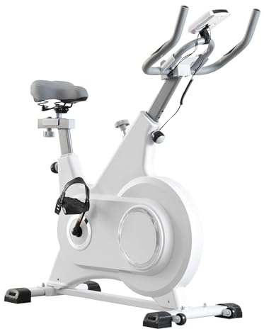 TRIOBLADE Exercise Bike, Indoor Cycling Bike with Phone Mount & LCD Display, Magnetic Resistance Stationary Bike for Home Gym Use Fitness Bicycle with Comfortable Seat Cardio Workout (White)