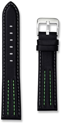 Leder-Uhrenarmband mit Rennstreifen, Premium-Ersatzarmband, schwarz, rot, grün, grau, blau, gelbe Nähte, 18 mm, 20 mm, 22 mm, Sportuhrenarmband, Federstege und Werkzeug im Lieferumfang enthalten