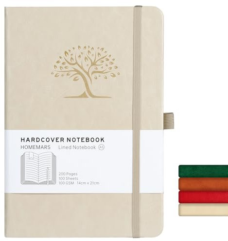 HOMEMARS Taccuino, Quaderno Appunti, Journal, Taccuino Appunti, Quaderno A5,Quaderni a Righe, Diario, Notebook, 200 Pagine, 100 gsm, disegno ad albero in rilievo, pelle vegana,21cm*14.5cm,Lvory
