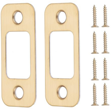 NICENEEDED 2 Pack Round Corner Deadbolt Strike Plate, Solid Brass Door Backplate with 8 Screws, Door Latch Restorer Repair Kits to Fix Door Won’t Latch in