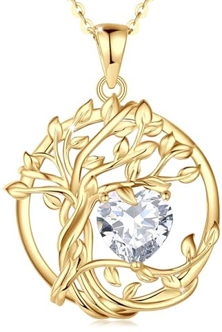 FANCIME Lebensbaum Zirkonia Kette für Damen Gelbgold Vergoldet Baum des Lebens Zirkonia Anhänger Halskette Schmuck Geschenke für Damen Frauen Mädchen, Kettenlänge: 40+5 cm