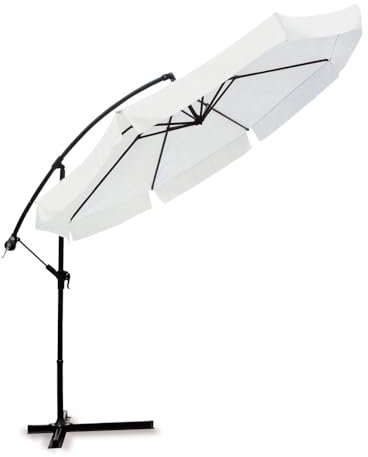 Zendea Sombrilla de jardín con brazo lateral – Sombrilla de balcón blanca con manivela, estructura de acero barnizado, sombrillas de exterior elegantes y robustas, Color blanco.