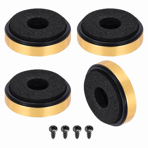 sourcing map 4 Pcs Speaker Isolation Feet,30mmx8mm Plastic Foam Shock Absorption Base Pad Anti Vibration Amplifier Stand Feet Mat for Audio CD HiFi Home Theater Sound System, Gold