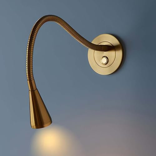 AoLa LED Schwanenhals Lampe Wandlampe mit Schalter Wandleseleuchte Innen 360° Flexible Drehbar Wandleuchte Gold Wandmontage Leselampe für Schlafzimmer Nachttisch Hotel Arbeitszimmer