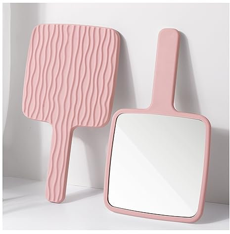 Grand miroir de poche avec prise en main confortable – Miroir de barbier portable rose/blanc pour la coupe de cheveux et le coiffage – Qualité salon pour une vue arrière facile