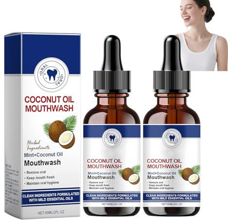 Kokosnussöl Mundwasser Ätherisches Öl, Minz-Kokosnussöl Mundwasser, Zahnaufhellung, Hält Den Atem Frisch, Geeignet Für Morgens, Nach Dem Essen Und Auf Reisen (2PCS)
