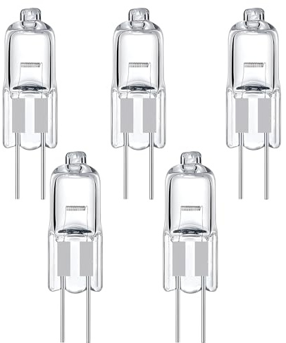 Funver 5 Stück Niederspannung Halogen Leuchtmittel G4, G4 12 V 10 W Tragbar und Kompakt mit Zwei Pins, Ideal für die Beleuchtung von Deckenschränken und Projektoren