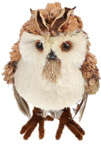 DOITOOL Straw Weaving Craft Owl Ornament, 7x9x16cm Oval Body Figurine, Handmade Desktop Bird Decor for Home and Seasonal Decorations Random Style