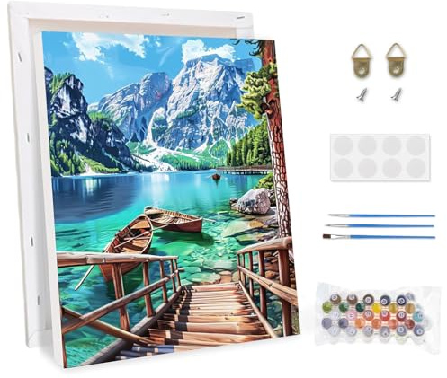 CEOVR Paysages Peinture par Numéros pour Adultes Avec Cadre,Peinture par Pour la Décoration de la Maison 30x40cm Fleurs Numéro d'Art Kit Peinture (bleu vert marron)