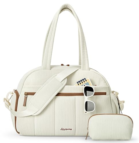 Lekespring Reisetasche Damen 25L Cord, Weekender mit Schuhfach, Handgepäck | Mit Kosmetiktasche, PVC Wasserdichtes Nasse für Wickeltasche, Sporttasche, Kliniktasche Geburt, Gym Bag, für Sauna, Reise