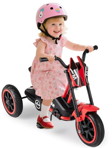 COSTWAY Kinder Dreirad, Kinderdreirad mit Motorrad-Design, 3 robusten Rädern & Fußpedalen, Kinderlaufrad mit Lenker für Jungen & Mädchen ab 3 Jahren, bis 30 kg belastbar (Rot)