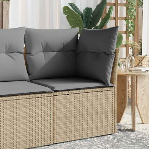 Ziaphsol Gartensessel ohne Armlehnen, Beige Poly Rattan, 55x62x69 cm, UV-beständig, mit Stauraum und Kissen, für Terrasse und Garten