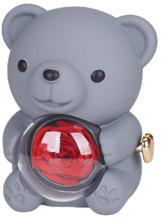 WOKEISE Valentine's Day Gifts for Her, Teddy Bear Preserved Rose Gift with 100 Languages I Love You Necklace & Love Puzzle,Eternal Rose Bear,Anniversary Birthday Gift for Women,Wife,Girlfriend,Grey