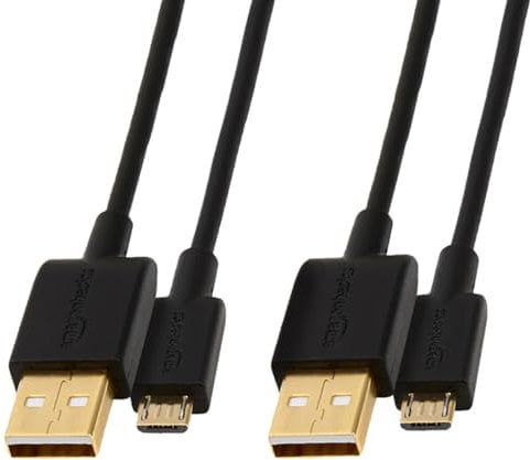 Amazon Basics 2-Pack USB-A to Micro USB Charging Cable, 480Mbps Transfer Speed with Gold-Plated Plugs, USB 2.0, 0.9 m, Black