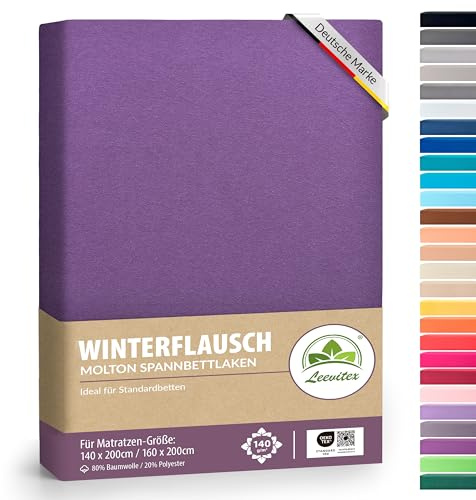 Winter Spannbettlaken | Farbenfrohes Thermo Fleece | Spannbetttuch, Bettlaken in vielen Größen und Farben (140 x 200 cm - 160 x 200 cm, Lila/Pflaume)