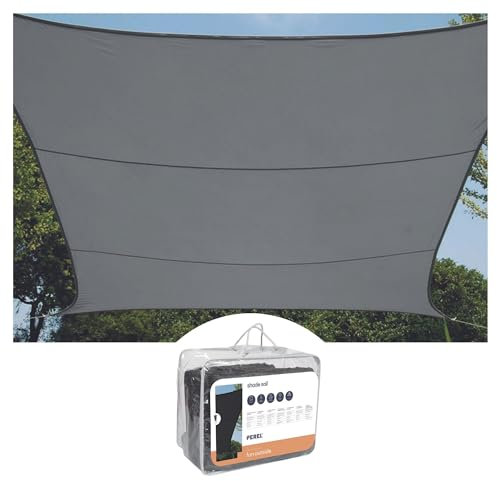 Perel Voile d'ombrage, Toile ombrage, Toile extérieure terrasse, perméable, Respirant, Protection Contre UV, 4 Anneaux en O en Acier Inoxydable, 5 x 5 m, 180 g/m², PEHD, carré, Gris foncé