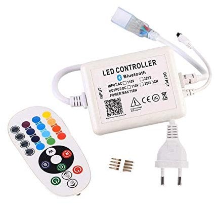 GreenSun LED Lighting Bluetooth Controller für Led Streifen, 24 Tasten Remote Control mit Fernbedienung, 220V Kontroller Steuerung, EU Netzteil Stecker für RGB LED Strip