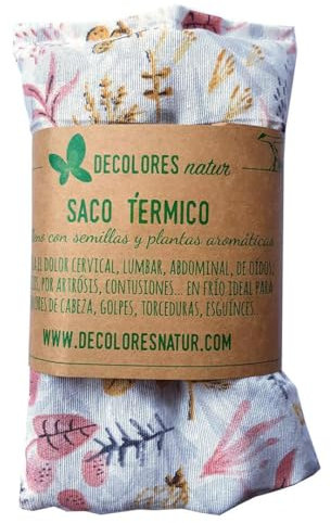 DECOLORES Saco Térmico De Semillas | Alivia Dolores Musculares Y Cólicos En Bebés | Aroma Relajante A Lavanda | Diseño Floral Compacto 15x22Cm | Efecto Frío Y Calor | Saco Semillas Microondas
