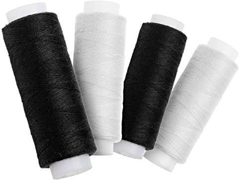Set di 4 rotoli di filo da cucito in bianco e nero; 100% poliestere; lunghezza: 100 m ciascuno
