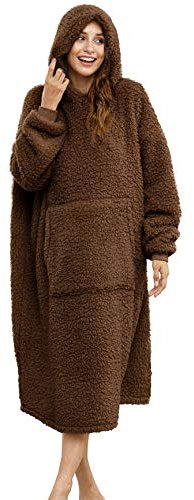 ililmmoe Oversized Sherpa Wearable Blanket Hoodie Unisex TV Blanket Sweatshirt Soft Cozy Warm Comfortable Novelty Hoodies(Chocolate,Adult)