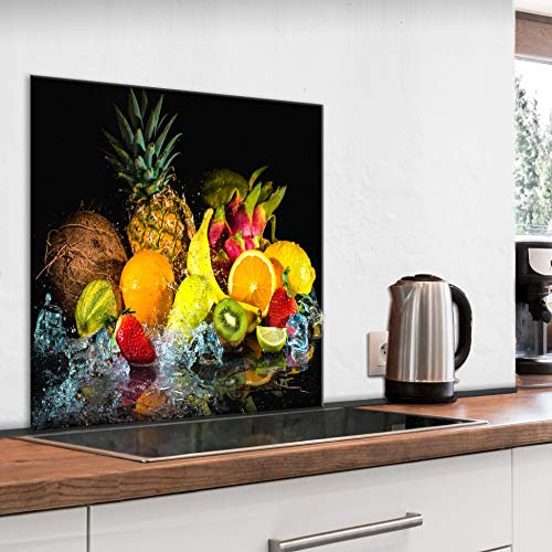 murando Spritzschutz Glas für Küche 80x80 cm Küchenrückwand Küchenspritzschutz Fliesenschutz Glasbild Dekoglas Küchenspiegel Glasrückwand Obst Wasser - j-B-0098-aq-e