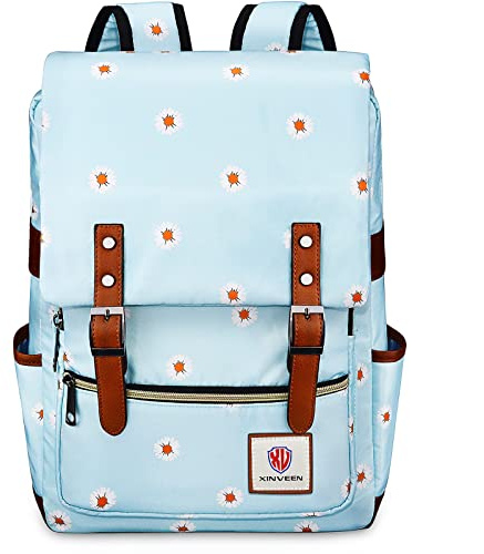 Xinveen Slim Vintage Laptop Backpack Flower College School Backpack Unisex Casual Travel Daypack for Women Men Daisy Blue