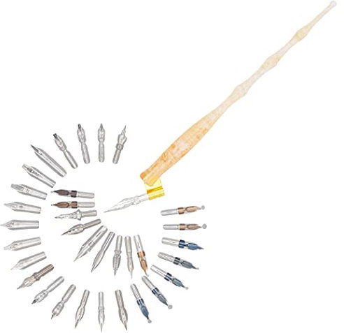 Gullor Calligraphy Pens Set - Resin Dip Pen Handcrafted Calligraphy Set with 33 Nibs Orange