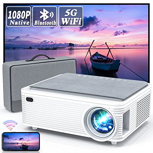 WISELAZER Projector Native 1080P, 4K Full HD Home/Outdoor Cinema Video Projector, 5G WiFi/Bluetooth/Built-in Dust Filter/4P&4D/Zoom, TV Projectors for Smartphone/PC/TV Box/HDMI/USB (Bag included)